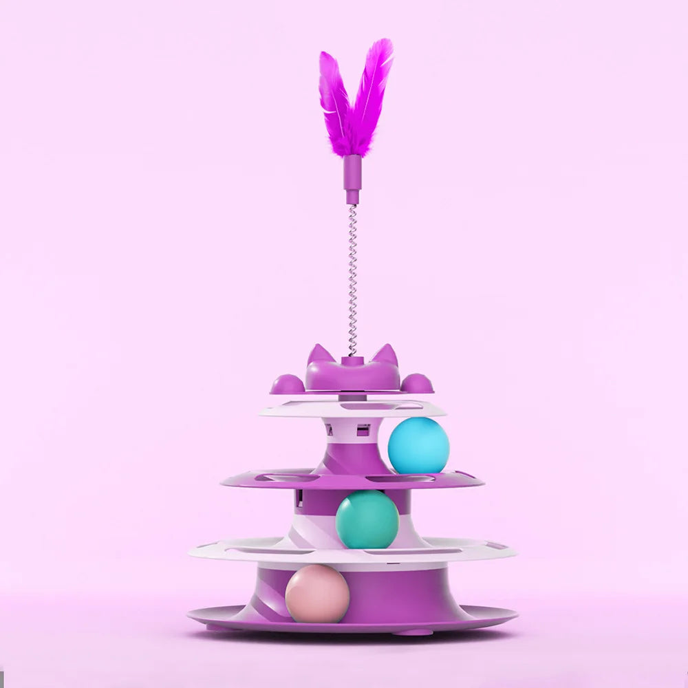 Interactive Cat Toy Tower – Turntable with Teaser Wand & Balls.