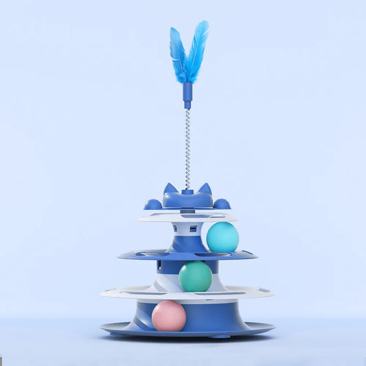 Interactive Cat Toy Tower – Turntable with Teaser Wand & Balls.