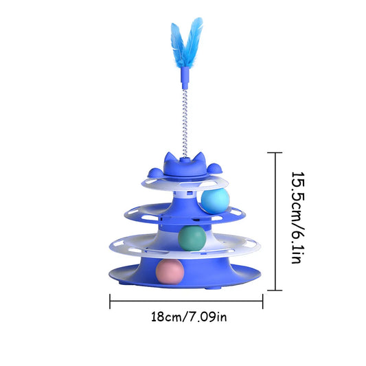 Interactive Cat Toy Tower – Turntable with Teaser Wand & Balls.
