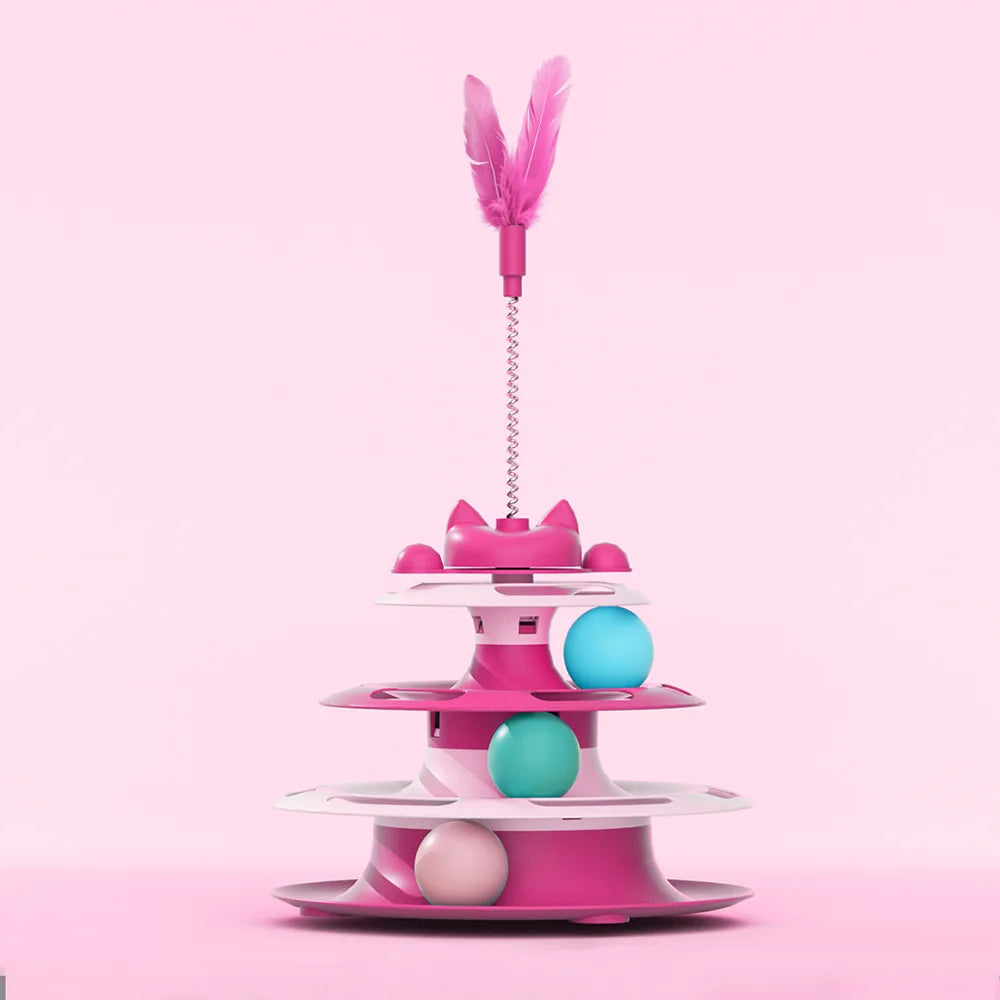 Interactive Cat Toy Tower – Turntable with Teaser Wand & Balls.