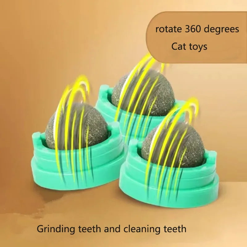 Wall-Mounted Catnip Lick Ball Toy – Stick-On Interactive Dental & Calming Toy for Cats.