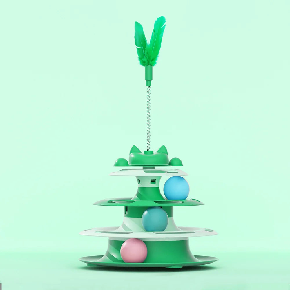 Interactive Cat Toy Tower – Turntable with Teaser Wand & Balls.